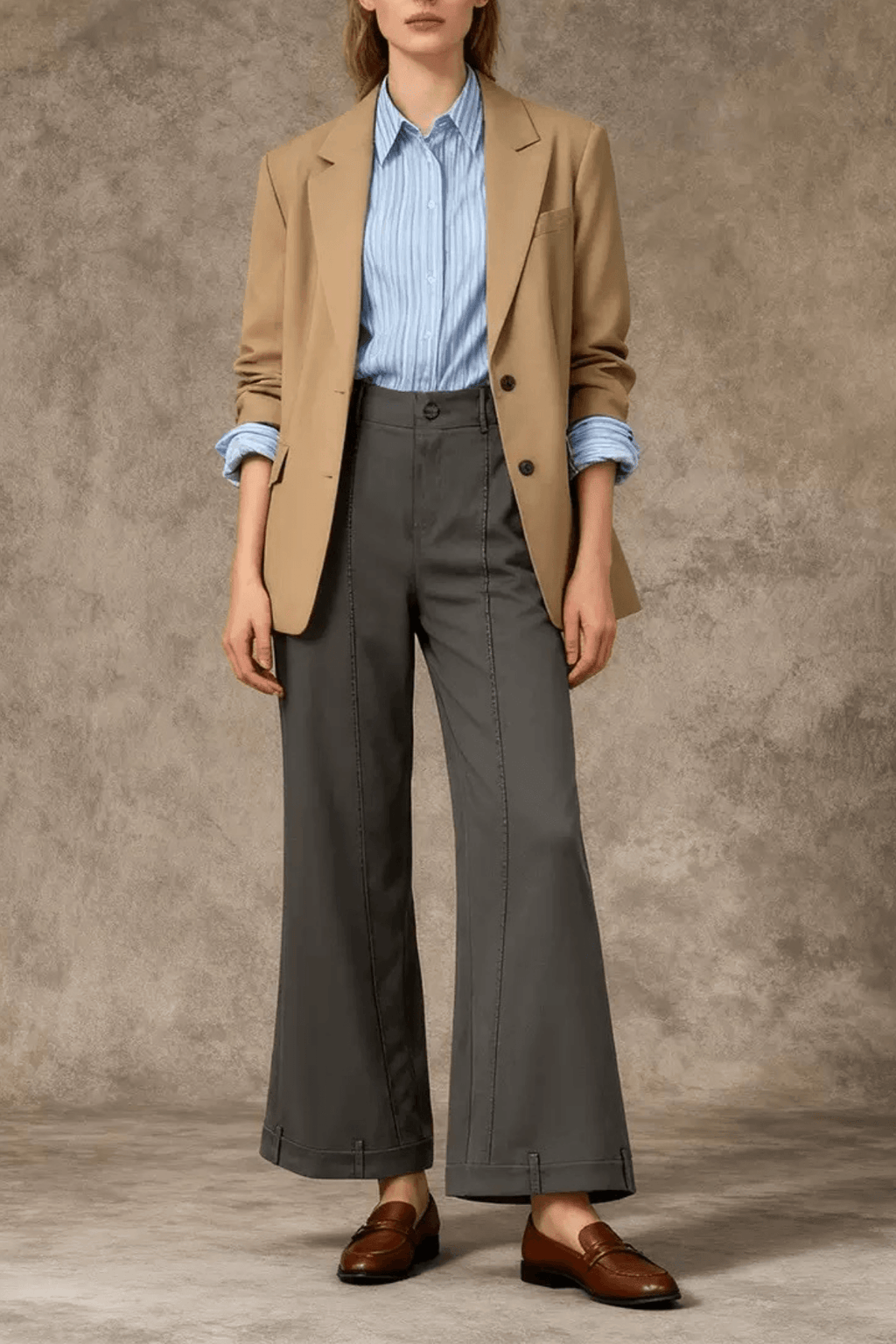 Greta High Waist Front Seam Cuffed Wide Leg Pants Avalabel