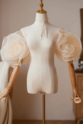 Champagne Tulle 3D Flower Detachable Puff Sleeves Avalabel
