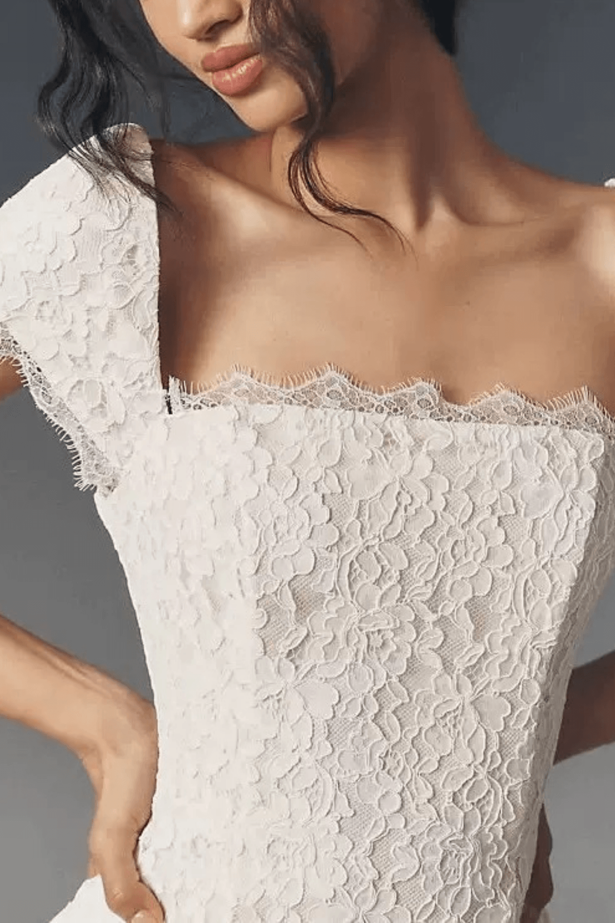 Alma White Lace Cap Sleeve Ruffled Mini Dress Avalabel