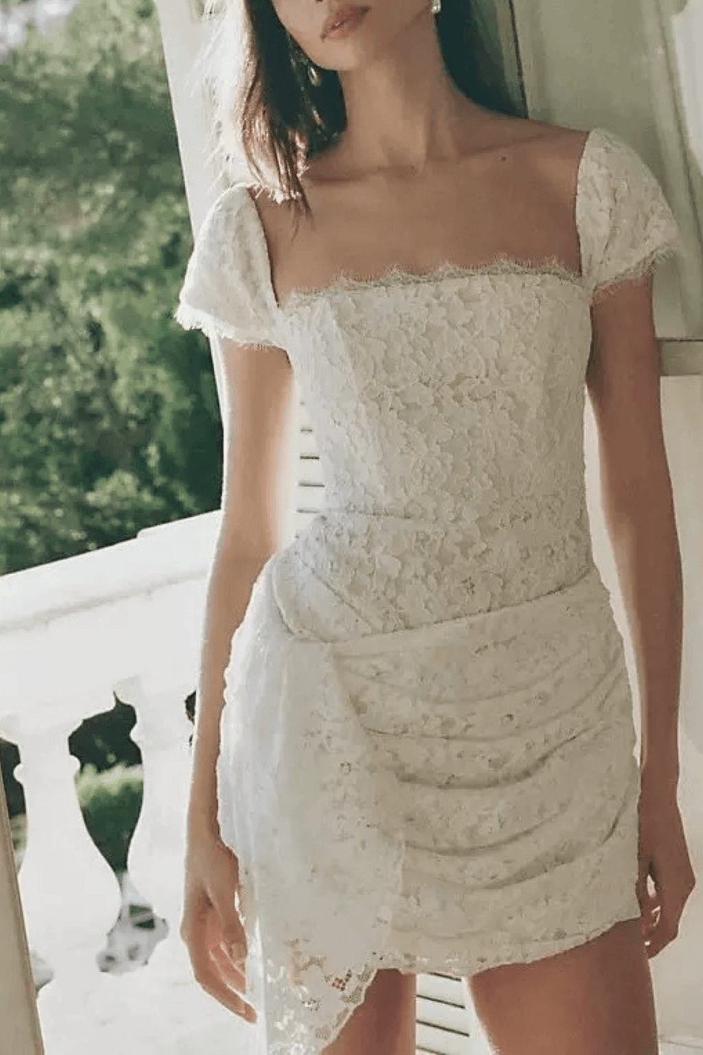Alma White Lace Cap Sleeve Ruffled Mini Dress Avalabel