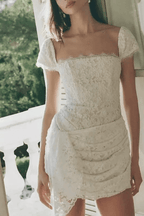 Alma White Lace Cap Sleeve Ruffled Mini Dress Avalabel