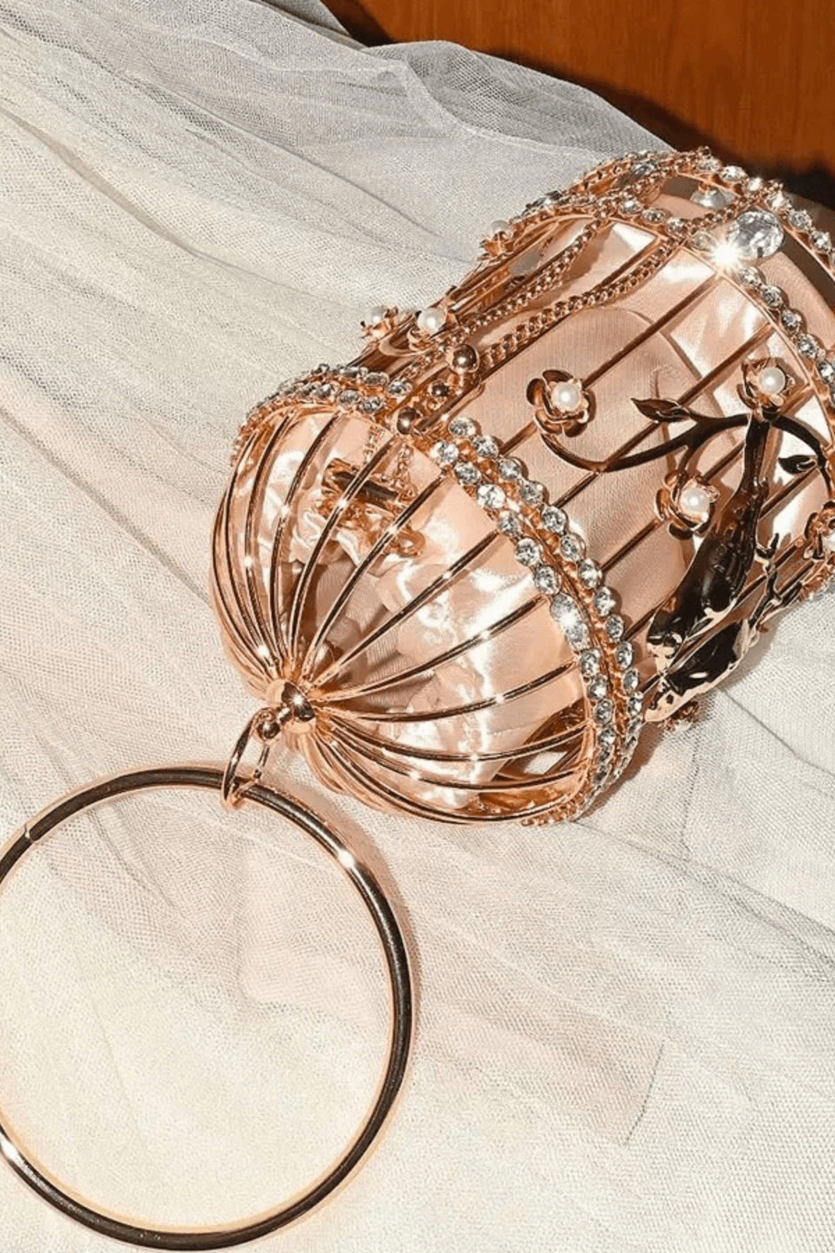 Brett Rose Gold Birdcage Evening Handbag Avalabel