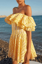 Elegant Off Shoulder Embroidered Mini Ruffle A Line Party Dress Avalabel