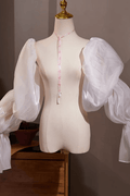 White Shiny Organza Detachable Puff Sleeves Avalabel
