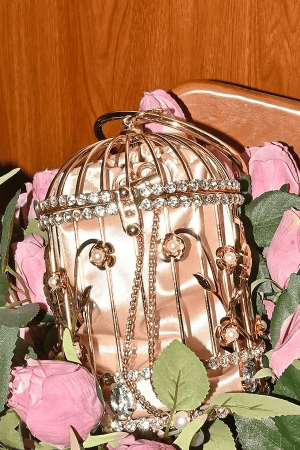 Brett Rose Gold Birdcage Evening Handbag Avalabel