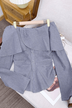 Striped Off Shoulder Ruffle Long Sleeve Blouse Avalabel