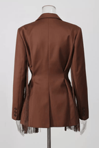 Lesha Brown Fringe Detailed Tailored Blazer Avalabel