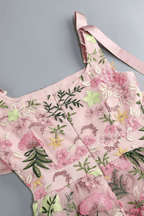 Bow Strap Floral Embroidered Tiered Midi Dress Avalabel