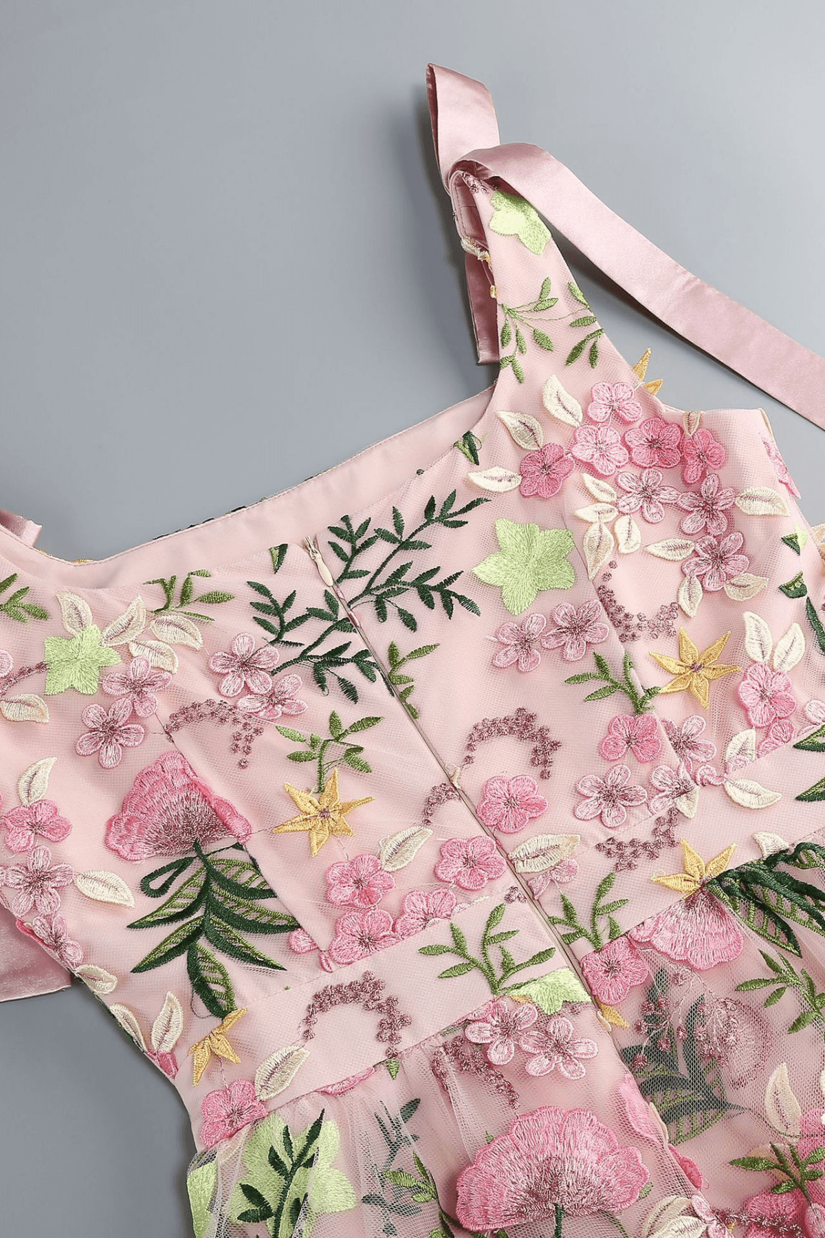 Bow Strap Floral Embroidered Tiered Midi Dress Avalabel