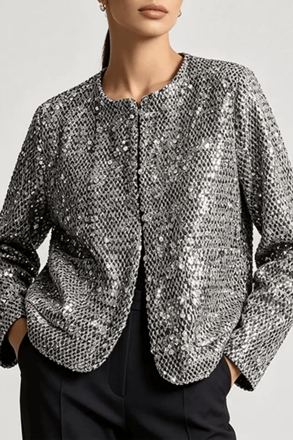 Helen Silver Sequin Cropped Jacket Avalabel