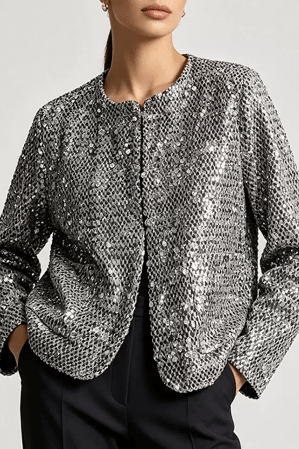 Helen Silver Sequin Cropped Jacket Avalabel
