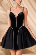 Alva Black Velvet Spaghetti Strap Mini Dress Avalabel