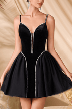 Alva Black Velvet Spaghetti Strap Mini Dress Avalabel