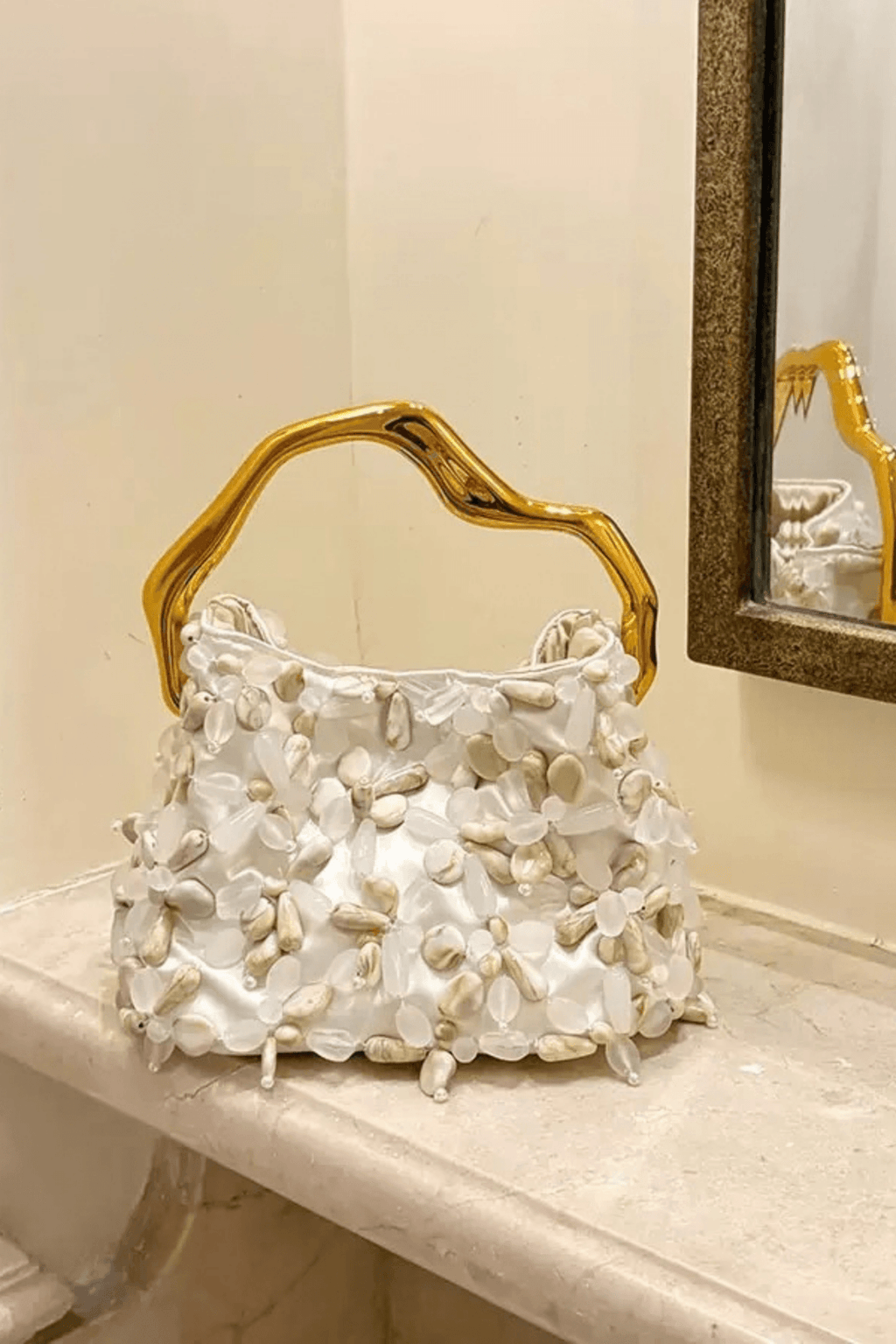 Flora White Petal Beaded Evening Handbag Avalabel