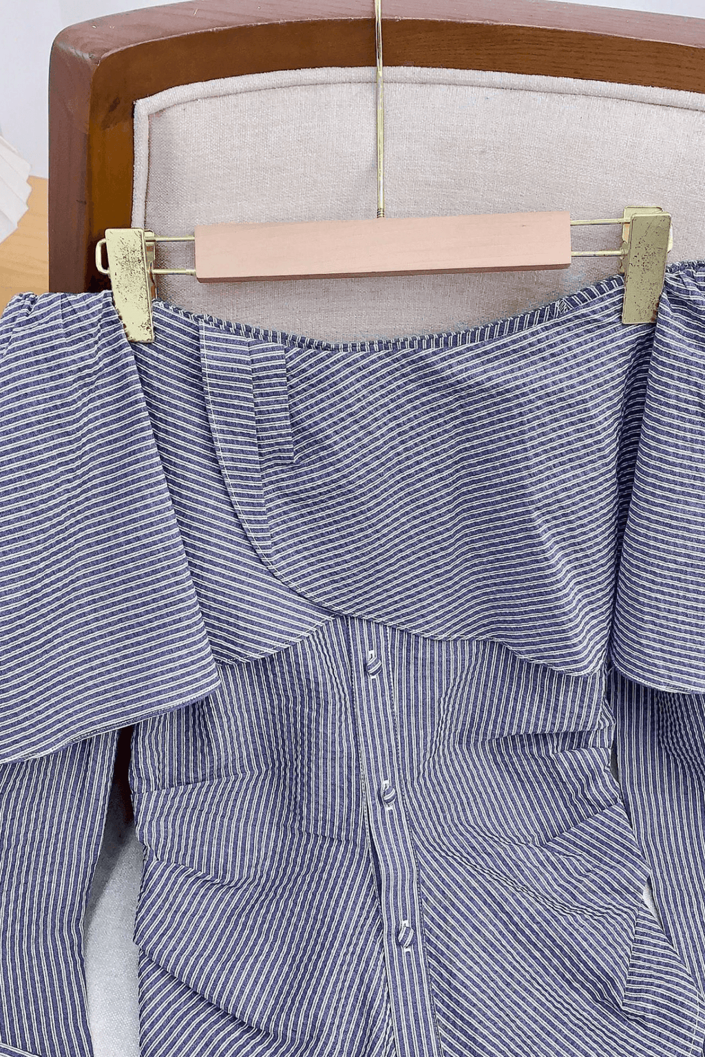 Striped Off Shoulder Ruffle Long Sleeve Blouse Avalabel