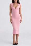 Candy Pink Sleeveless V Neck Bodycon Dress Avalabel
