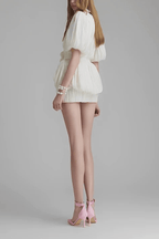 Gloria Elegant Floral Puff Sleeve Pleated Mini Tiered Dress Avalabel