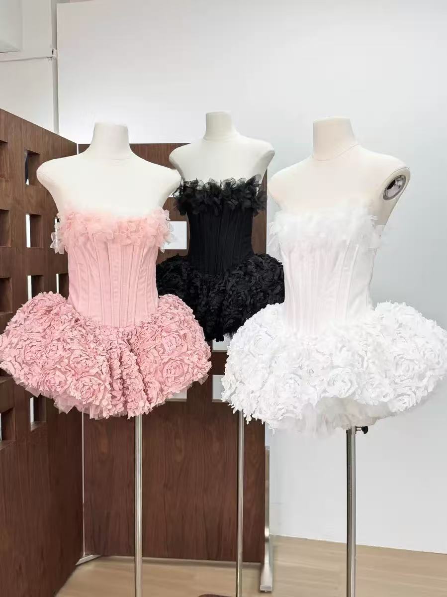 Strapless Petal Floral Corset A Line Dress Avalabel