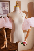 Pink Tulle Detachable Short Puff Sleeves Avalabel