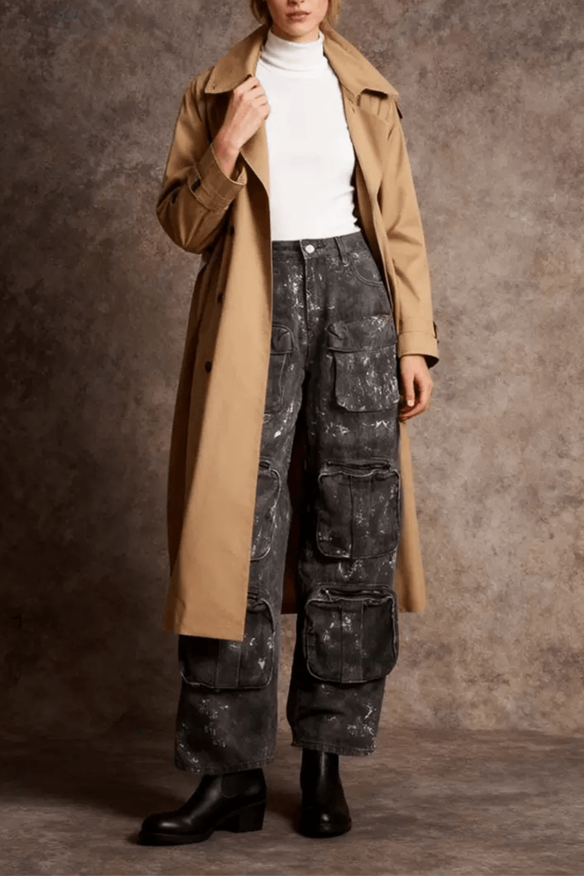 Gloria Splatter-Painted Multi-Pocket Wide-Leg Cargo Pants Avalabel