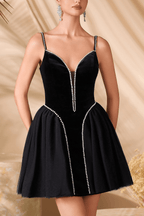 Alva Black Velvet Spaghetti Strap Mini Dress Avalabel