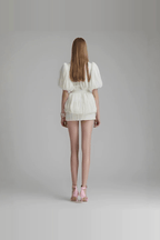 Gloria Elegant Floral Puff Sleeve Pleated Mini Tiered Dress Avalabel