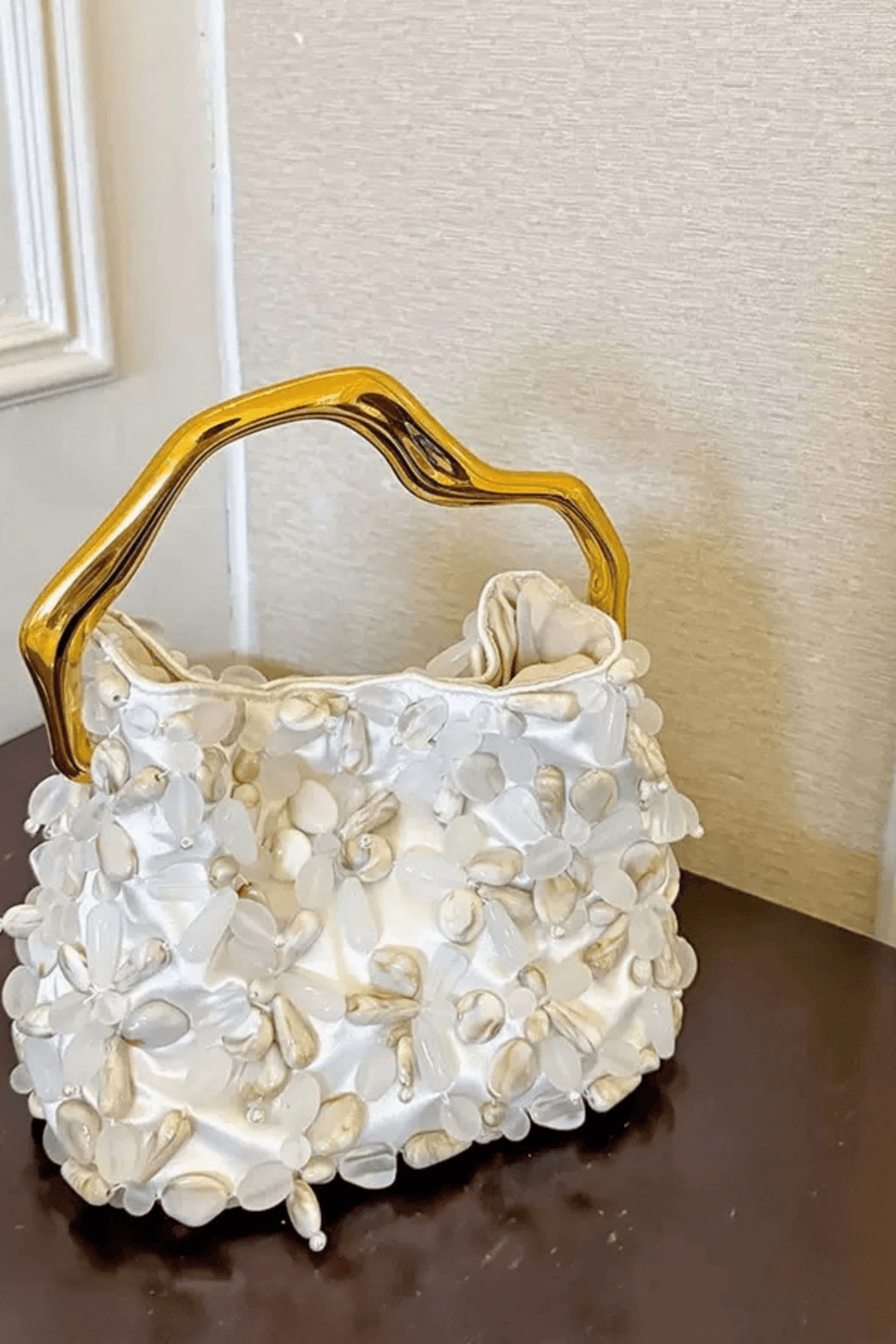 Flora White Petal Beaded Evening Handbag Avalabel