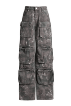 Gloria Splatter-Painted Multi-Pocket Wide-Leg Cargo Pants Avalabel
