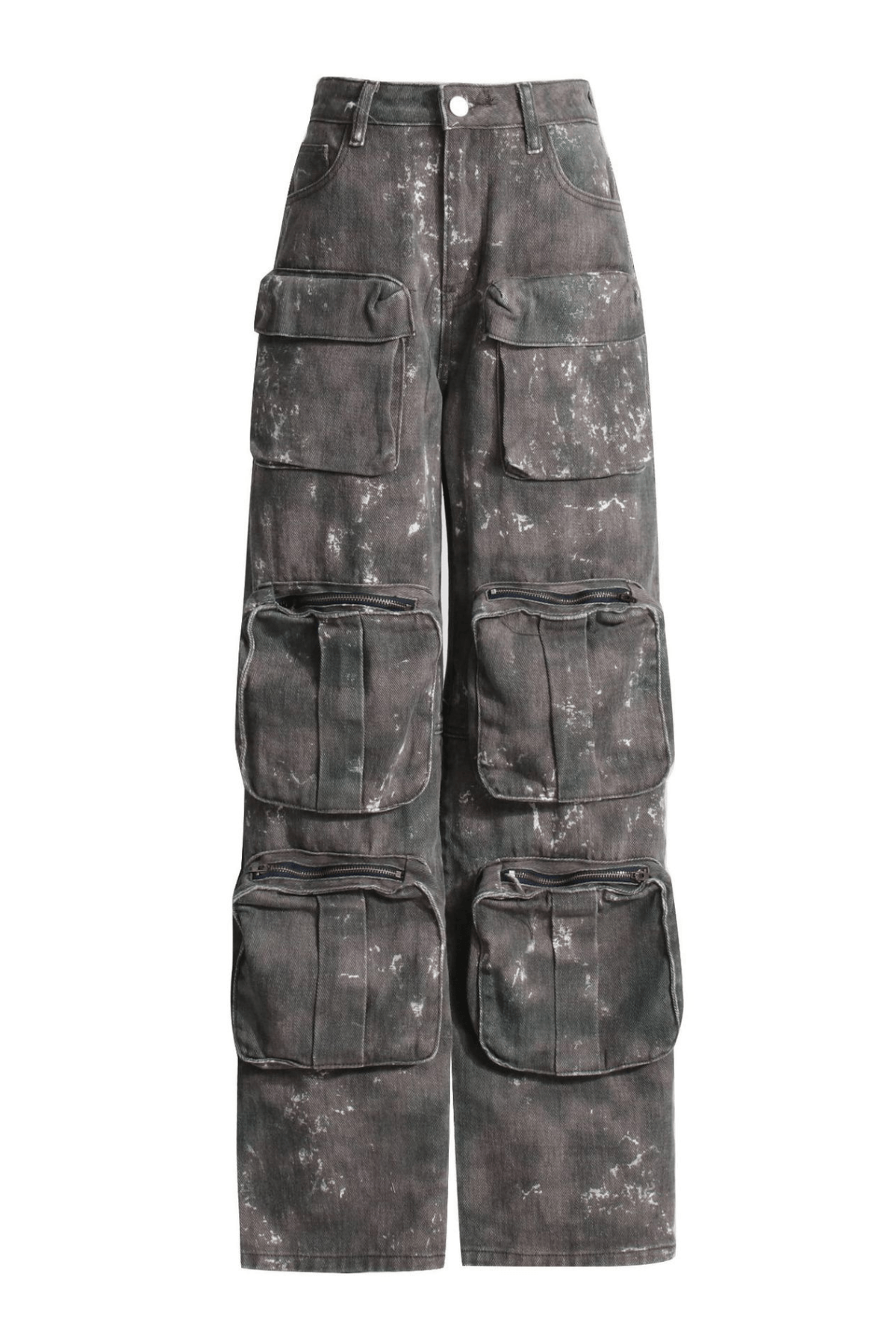 Gloria Splatter-Painted Multi-Pocket Wide-Leg Cargo Pants Avalabel