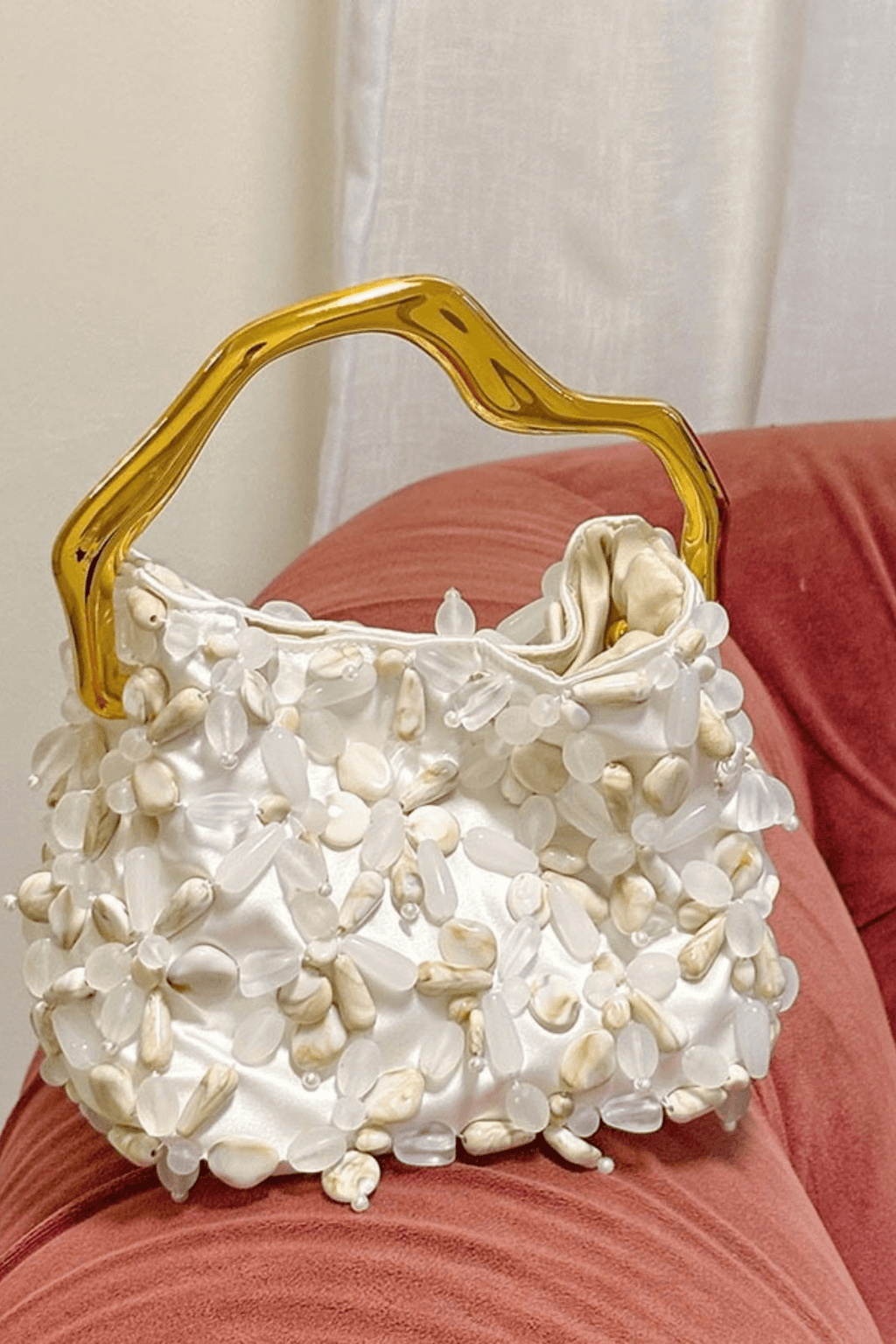 Flora White Petal Beaded Evening Handbag Avalabel