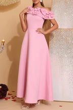 Cynthia Flower Slanted Collar Maxi Dress in Pink Avalabel