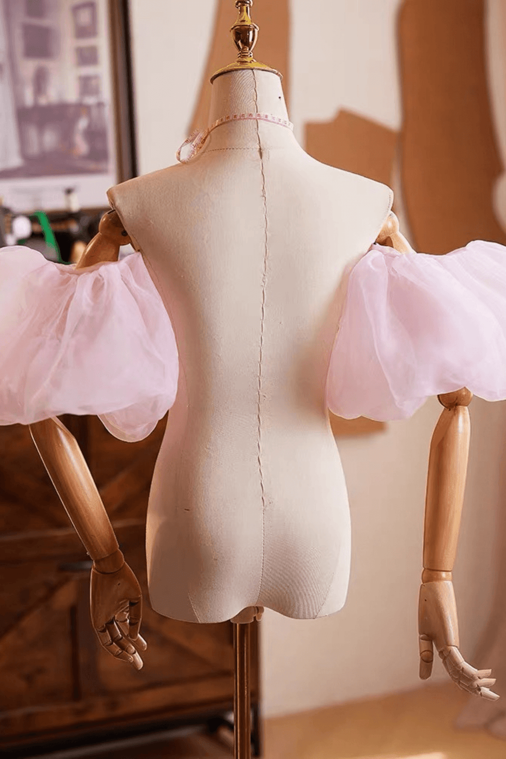 Pink Tulle Detachable Short Puff Sleeves Avalabel