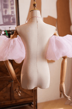 Pink Tulle Detachable Short Puff Sleeves Avalabel