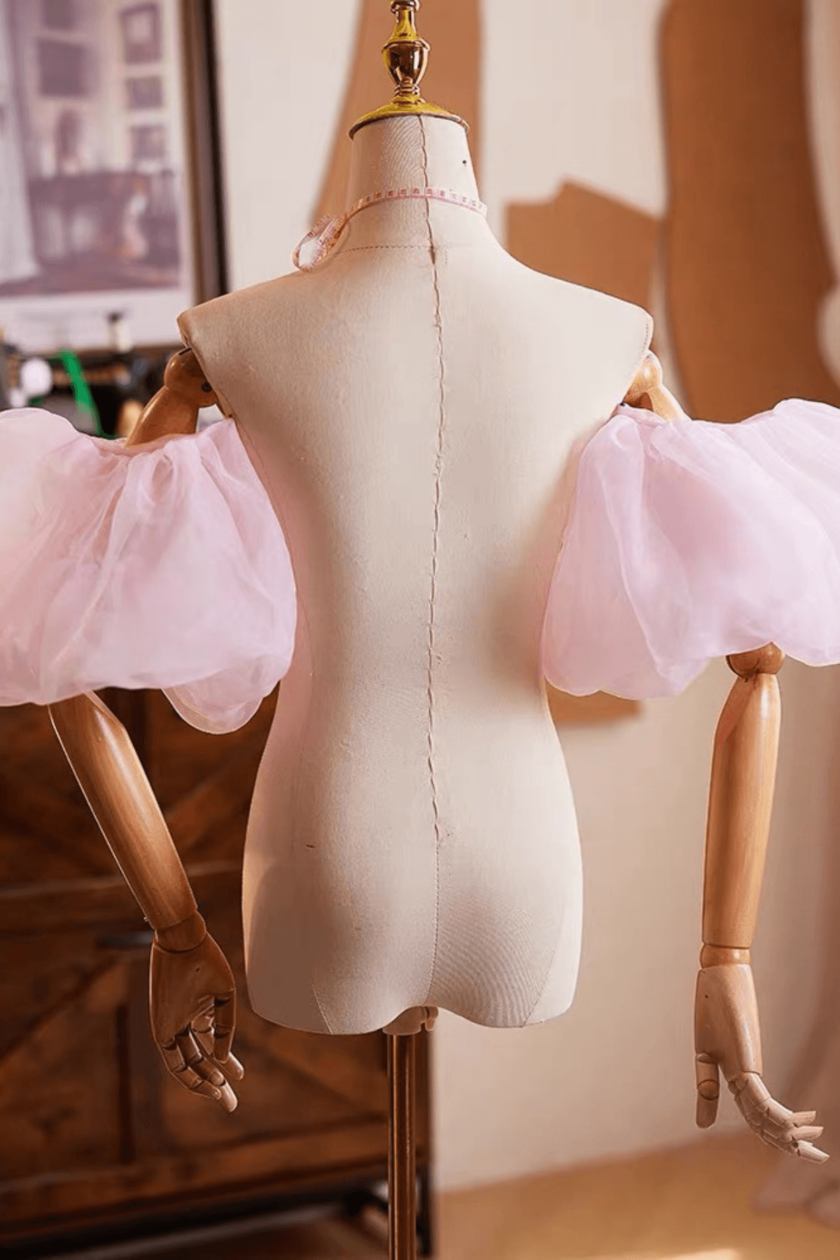 Pink Tulle Detachable Short Puff Sleeves Avalabel