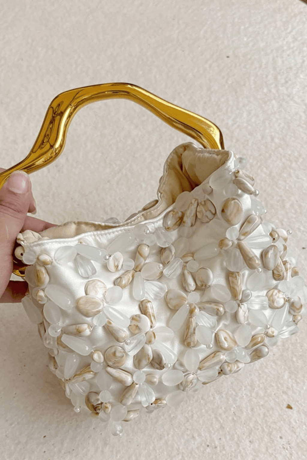 Flora White Petal Beaded Evening Handbag Avalabel