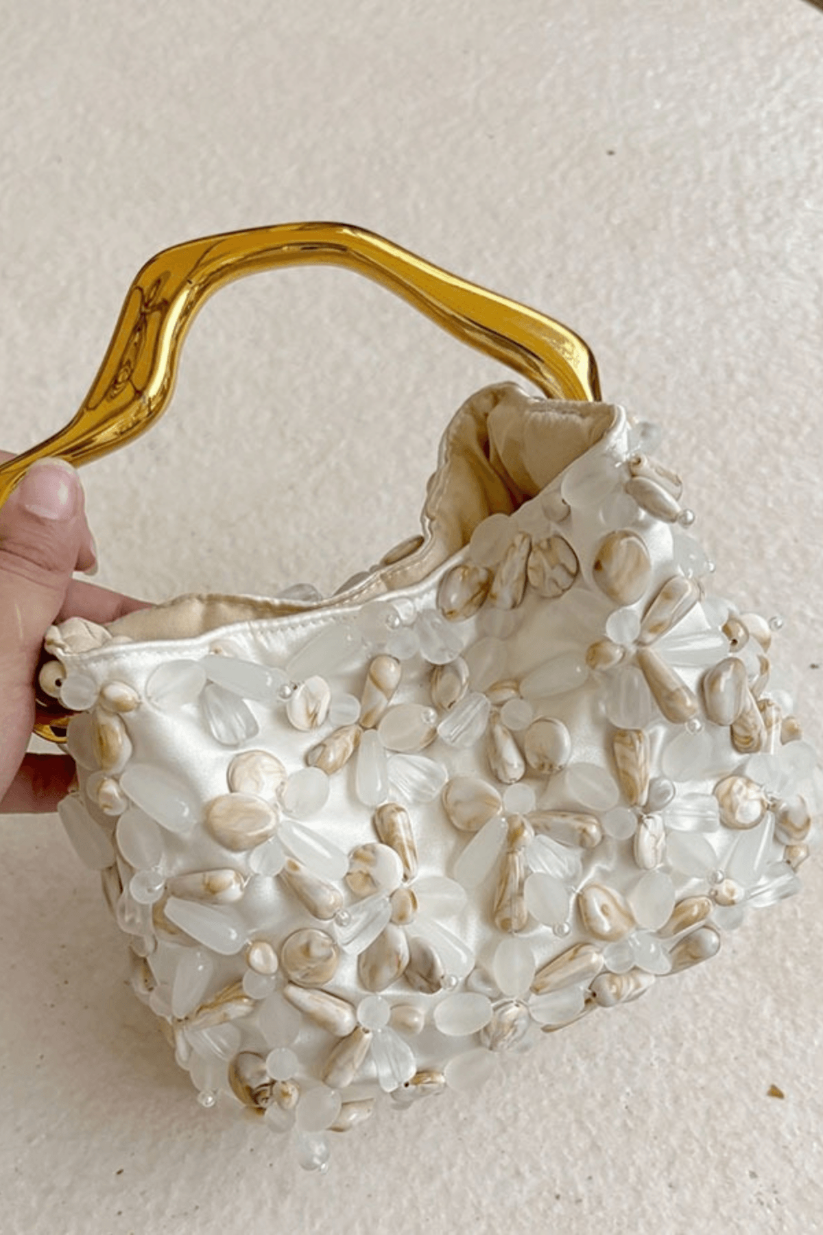 Flora White Petal Beaded Evening Handbag Avalabel