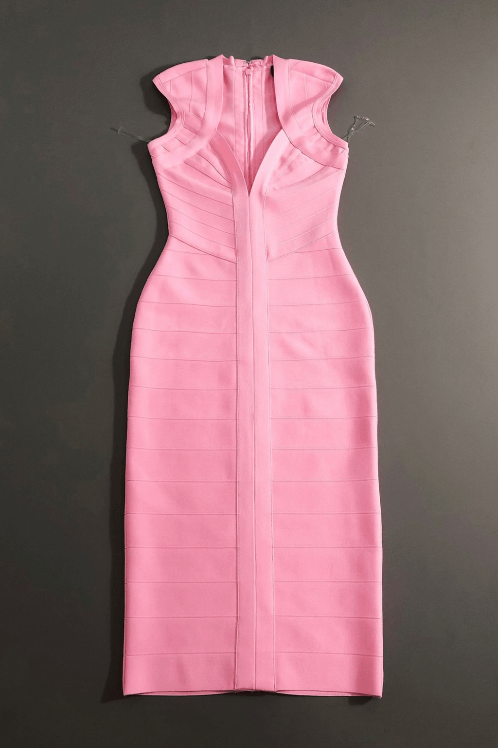 Candy Pink Sleeveless V Neck Bodycon Dress Avalabel