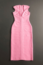Candy Pink Sleeveless V Neck Bodycon Dress Avalabel