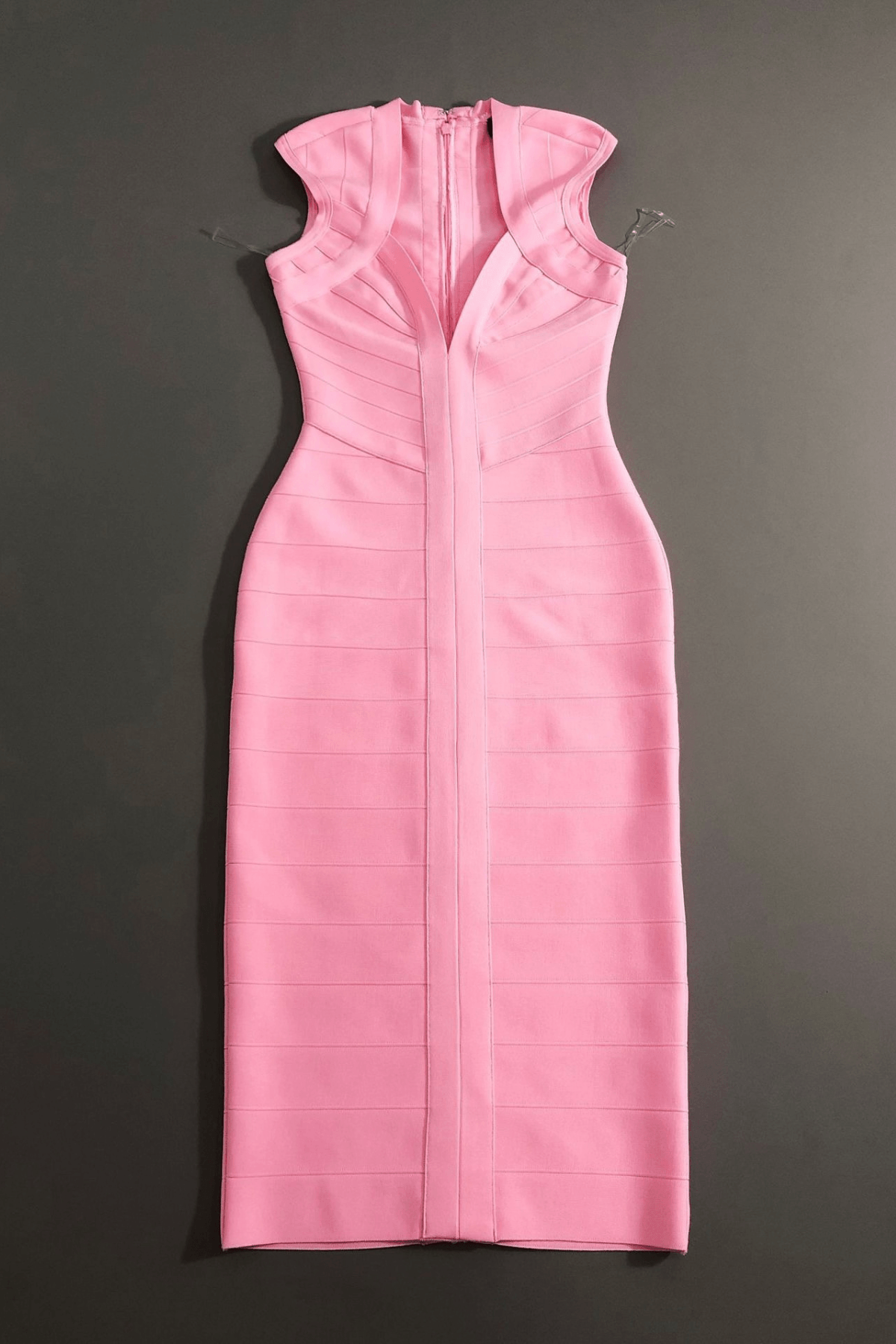 Candy Pink Sleeveless V Neck Bodycon Dress Avalabel