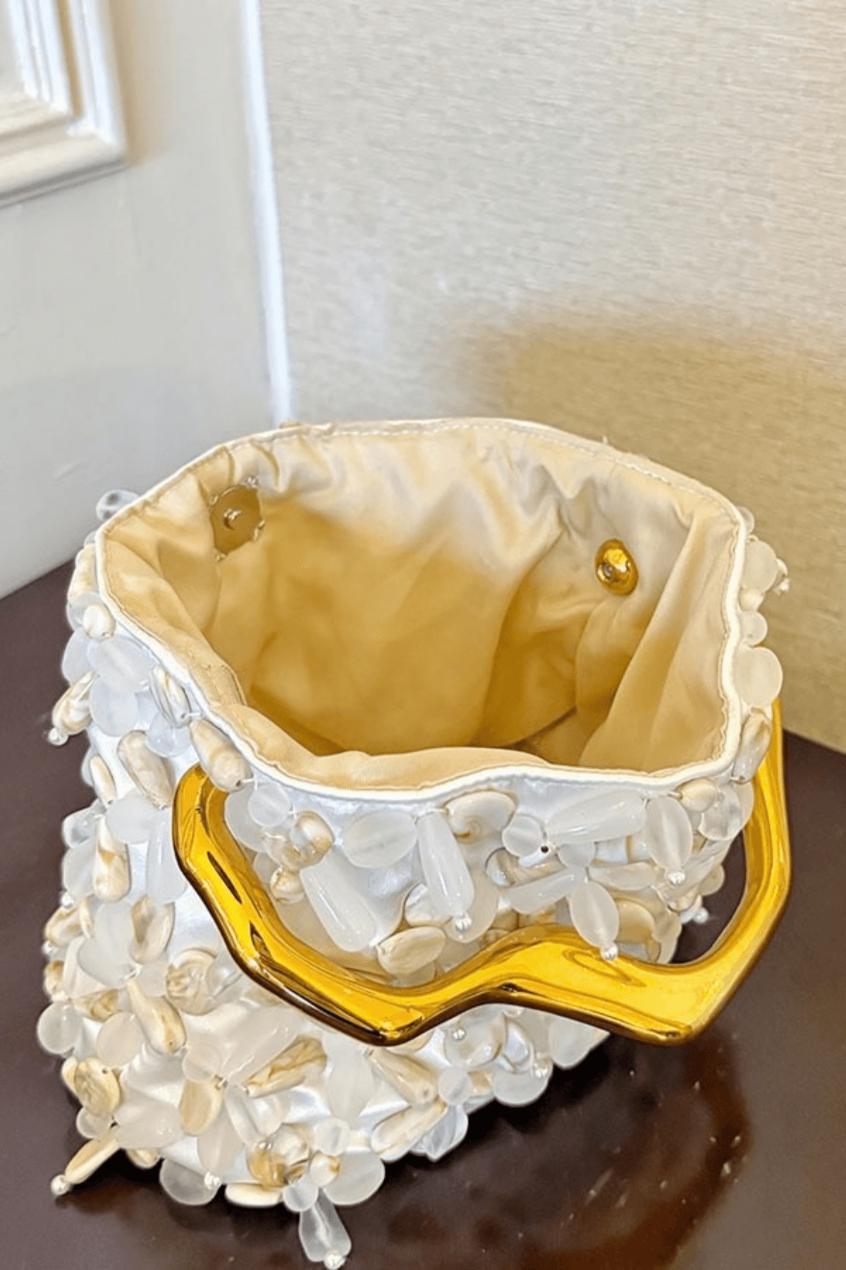 Flora White Petal Beaded Evening Handbag Avalabel