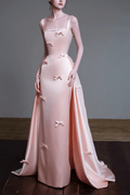 Amity Pink Satin Bow Accent Mermaid Dress Avalabel