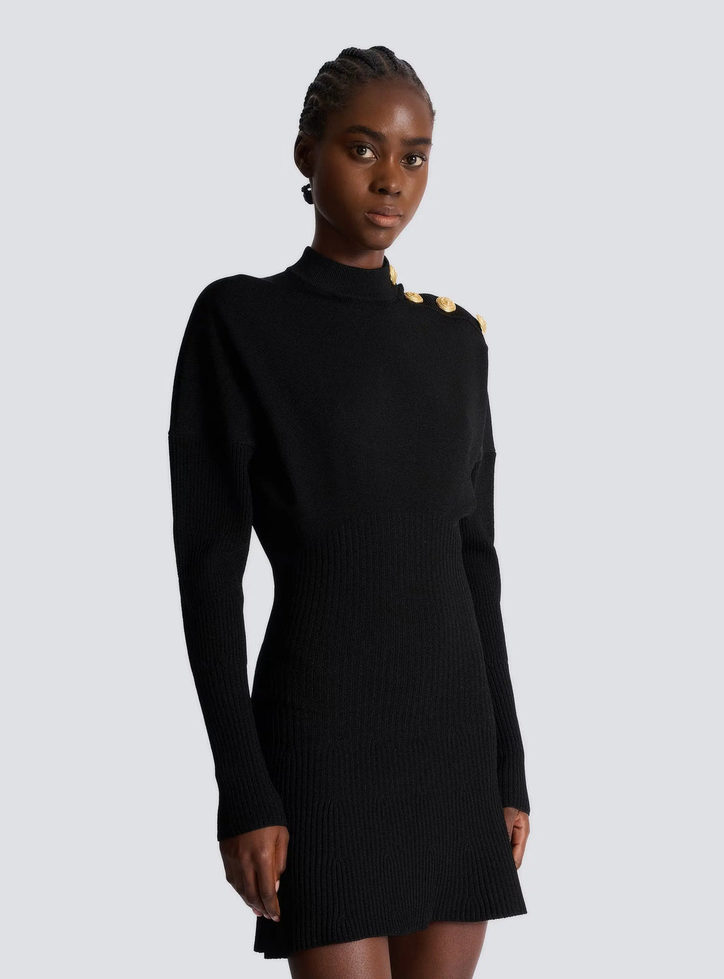 Roberta Long Sleeve Flared Knit Mini Dress in Black Avalabel