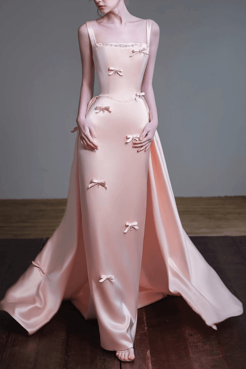 Amity Pink Satin Bow Accent Mermaid Dress Avalabel