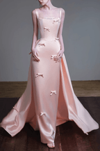 Amity Pink Satin Bow Accent Mermaid Dress Avalabel