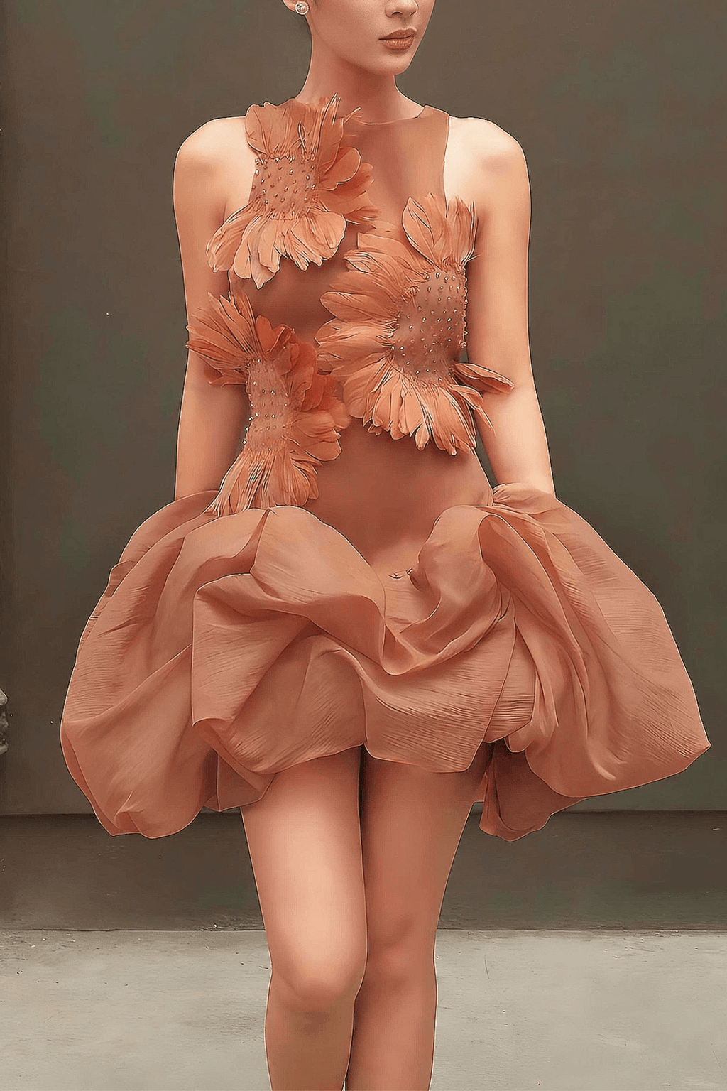 Chloe Elegant Floral Applique Sleeveless Mini Ruffle Dress Avalabel