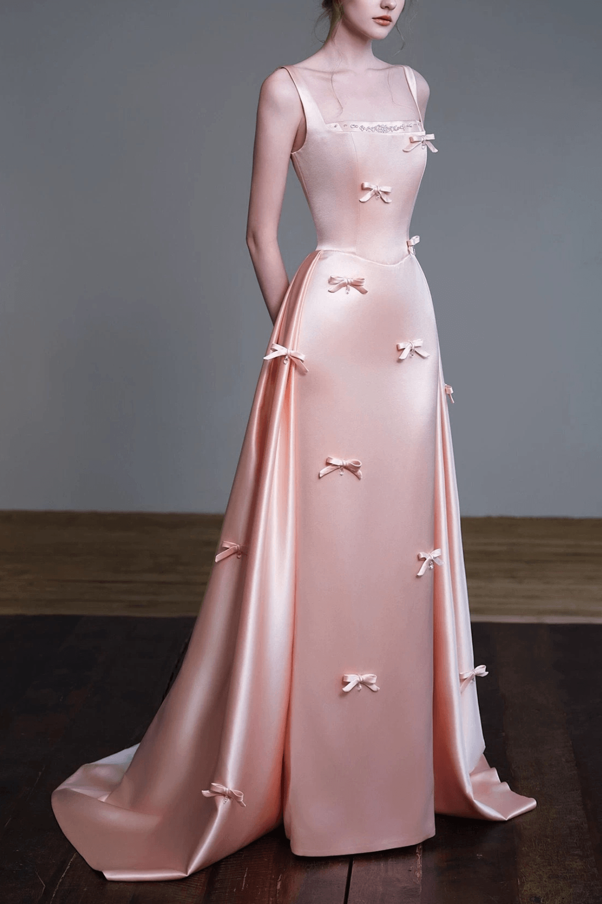 Amity Pink Satin Bow Accent Mermaid Dress Avalabel