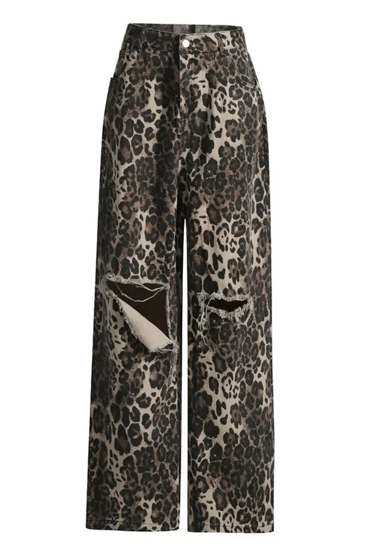 Helen Leopard Print Ripped Knee Wide Leg Pants Avalabel
