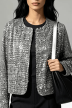 Helen Silver Sequin Cropped Jacket Avalabel