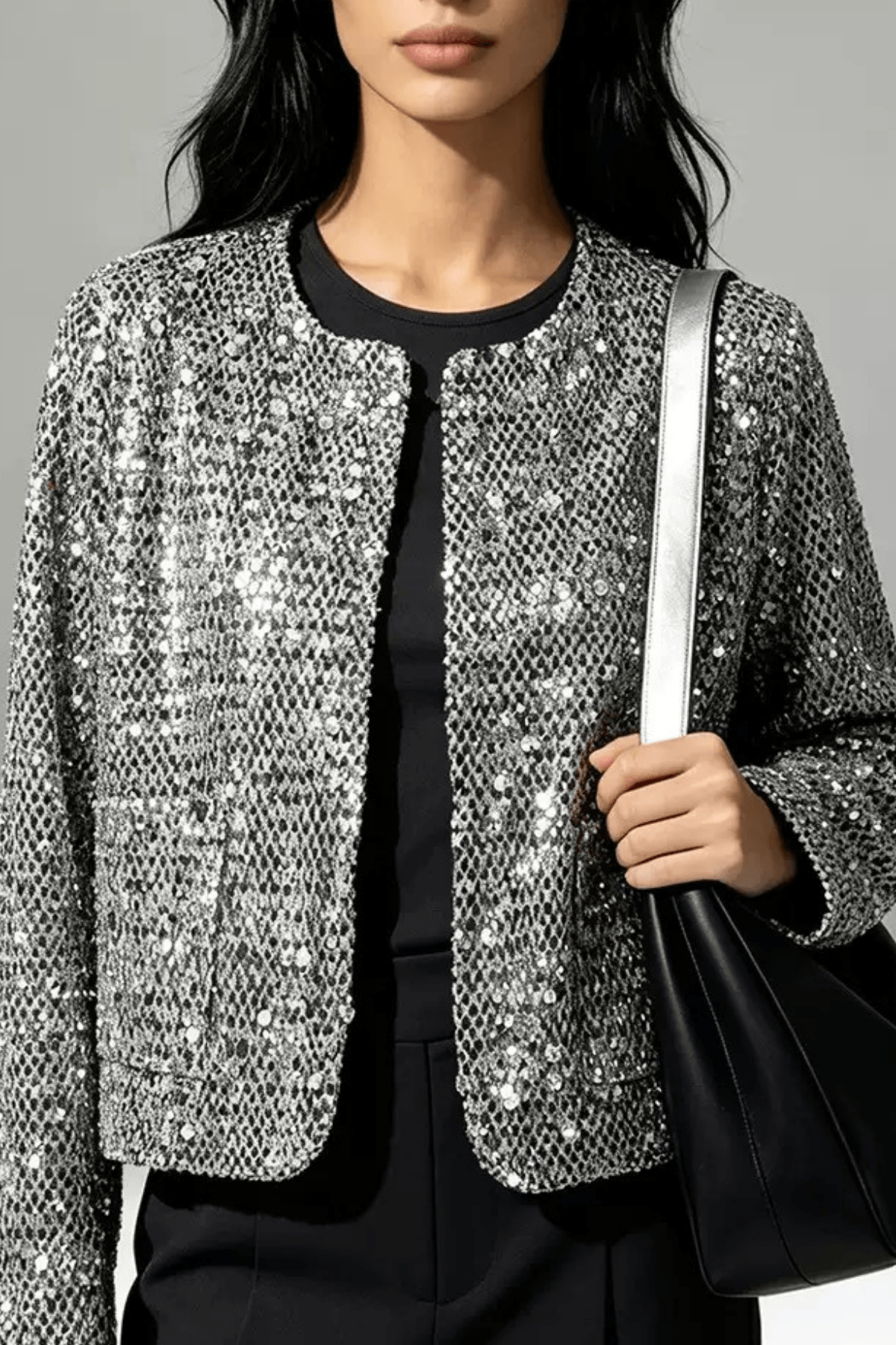 Helen Silver Sequin Cropped Jacket Avalabel