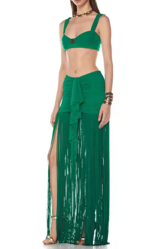 Tyonska Fringe Ruched Two Piece Set Avalabel